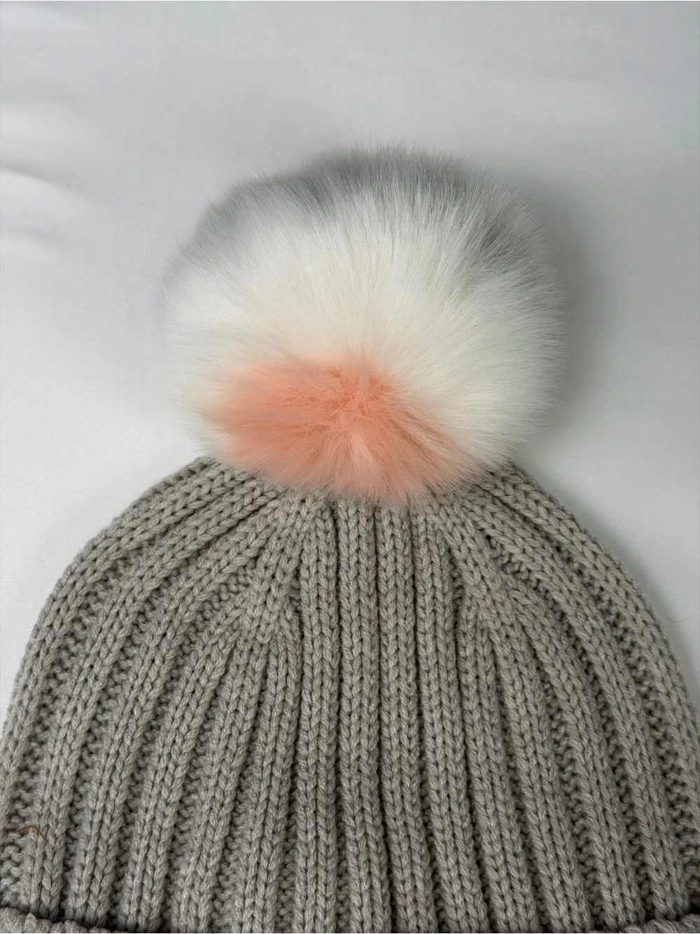 J. Crew Gray Knit Beanie with White, Gray & Peach Pompom!  NWT - warm fashion